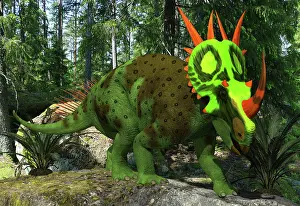 Centrosaurinae: Rubeosaurus dinosaur in a prehistoric environment