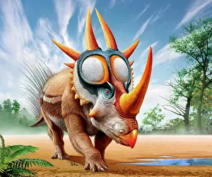 Multi Colored: A Rubeosaurus roams a prehistoric environment