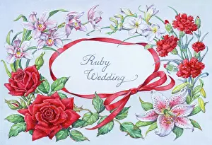 Carnations: Ruby Wedding ' Orchids, Red Roses, Freesias