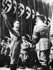 Mustered: Rudolf Hess greets Adolf Hitler on the Nuremberg Rally, 193