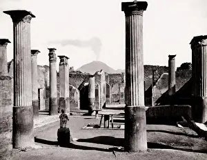 Buidling: Ruins at Pompeii, with Mount Vesuvius in the background