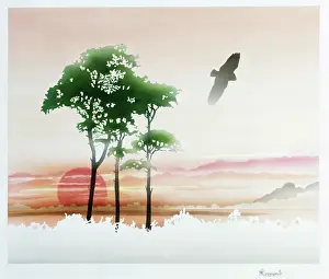 Greensmith: Rural scene with trees and red sunset