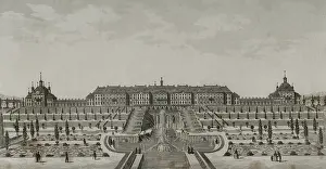 1728: Russia. Peterhof Palace. Panoramic of the complex