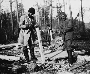 Exiles: Three Russian convicts building a camp near ?