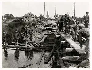 Solders: Russian engineers repairing a bridge Eastern Front