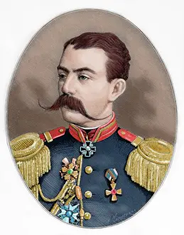 1877: Russian general Astrukoff. Colored engraving, 1877