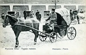 Carraige: Russian horse-drawn cab and driver