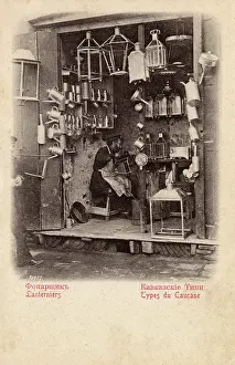 Kettles: Russian lantern maker in his shop