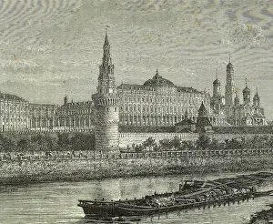 Navegation: Russian. Moscow. Kremlin and Moskva River. Engraving. 19th c