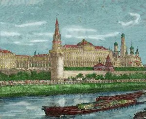 Fortified: Russian. Moscow. Kremlin and Moskva River. Engraving. 19th c