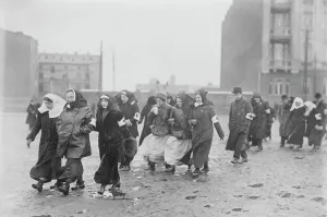 Plaza: Russian nurses walking across a plaza during World
