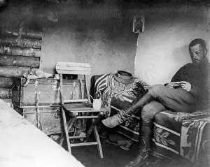Accomodation: Russian officer in his quarters, 1915