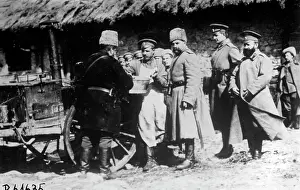 Foods: Russian officers at a field kitchen