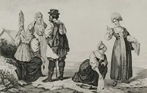 Vernier: Russian peasants. Engraving, 19th century