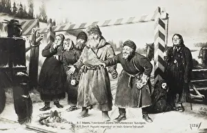 Bemused: Russian peasants looking at a train