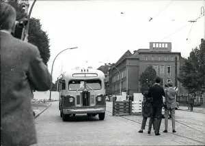 Checkpoint: Russian relief guard arrive by bus, Sandkrugbrucke, Berlin