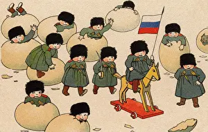 Hatches: Russian Soldiers hatching out of eggs - Easter Postcard