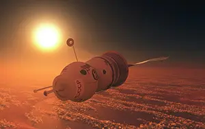 Orbit: A Russian Soyuz spacecraft in orbit above Earth