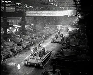 Russian Tanks Being Driven Out of a Factory