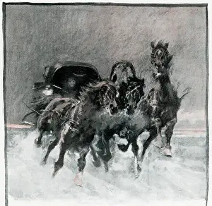 Apr16: Russian Troika thunders wildly across a wintery landscape