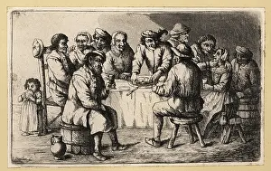 Master Painter: Rustic banquet scene with large group at a table