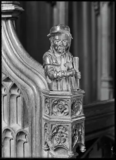 Harker: Rustic figure on a bench end - cathedral's Lady chapel