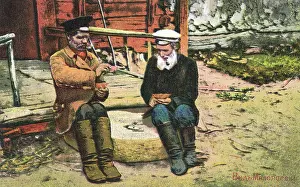 John Massey Stewart: Ruthenian Types playing cards in front of a house