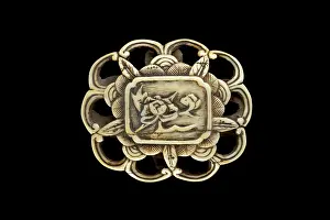 Netsuke: Ryusa-style netsuke with central panel - a flowering peony