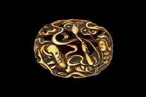 Netsuke: Ryusa-style netsuke - two tennin, one holding a lotus