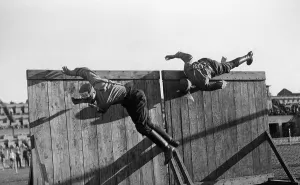 Stormtrooper: SA men climb over a climbing wall, undated
