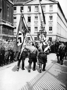 Standarte: SA men march in Munich, 1933