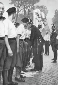 Searched: SA men are searched for weapons, 1932