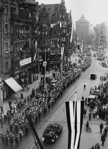 Thre: SA parade on the streets of Nuremberg during the Ralley of