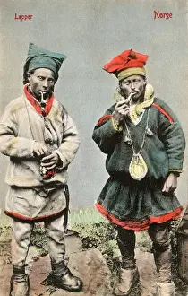 Laps: Two Saami Men smoking their pipes - Norway