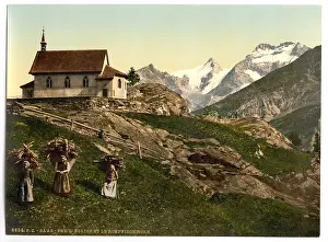 Valais: Saas Fee, church and Rimpfischhorn, Valais, Alps of, Switzer