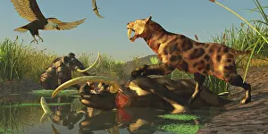 Mastodon: A Saber Tooth Cat attacks a Woolly Mammoth