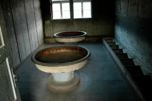 Wash: Sachsenhausen concentration camp. Wash up area. Germany