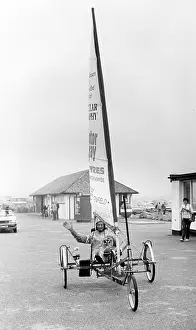 Trike: Sail tricycle arriving at Land's End, Cornwall