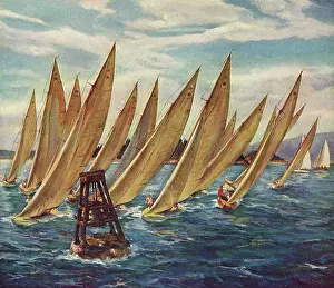 Buoy: Sailboats racing around Buoy