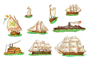 Galleons: Sailing boats and ships on nine Victorian scraps