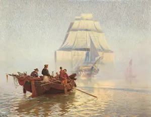 Bohrdt: Sailing vessel in the morning mist, 1911