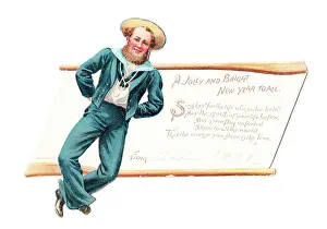 Hornpipe: Sailor dancing on a cutout New Year card