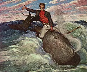 Harpooned: Sailor rides Harpooned Whale