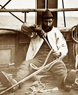 The Keasbury-gordon Photograph Archive Collection: Sailor spanning on whaler from Dundee in Greenland