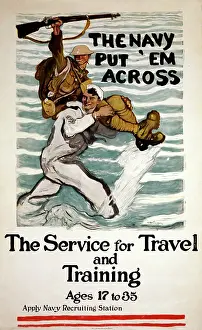 Seaman: Sailor wading as he carries a soldier on his shoulder