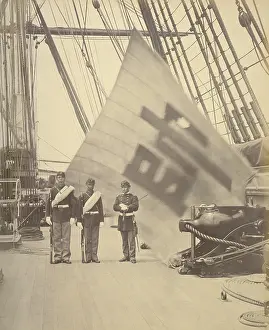 Lcgr1711: US sailors display the captured Flag of Eo Jae-yeon
