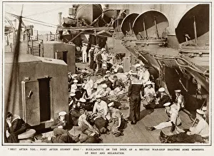 Stokers: Sailors relax on the deck of a British destroyer 1916