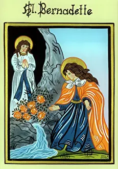 Saintly: Saint Bernadette Soubrious in front of the grotto of Lourdes