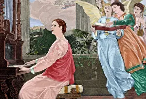Weekly: Saint Cecilia (d. 232). The Evening. Engraving. Colored