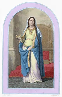 Franks: Saint Clotilde (475-545). Colored engraving
